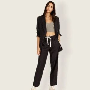 NEW J. Crew Black Tie Waist Straight Leg Pant in Wool Flannel Size 10